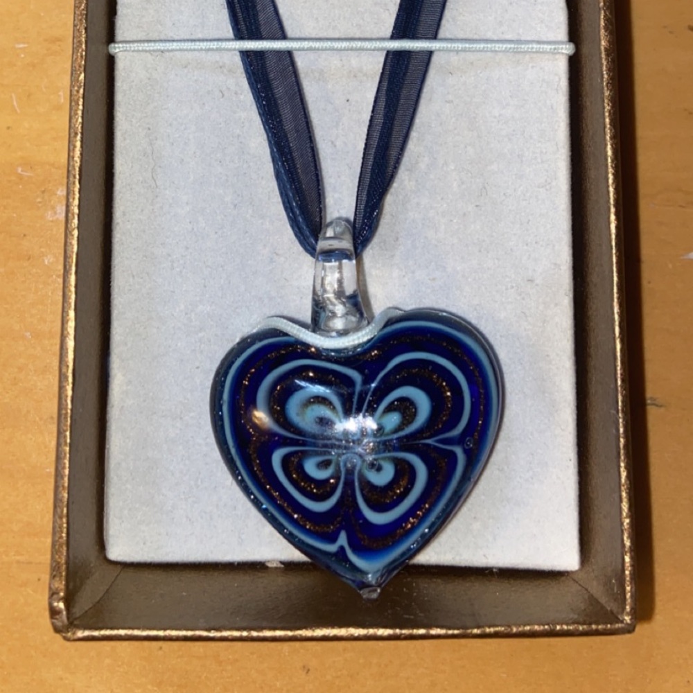 Blue glass heart necklace